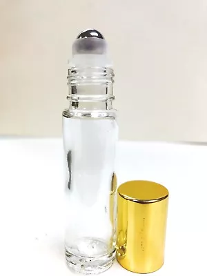 10ml PLAIN 1/3 Oz Clear Glass Bottles With Aluminum Gold Cap & Steel Roller • $49.99