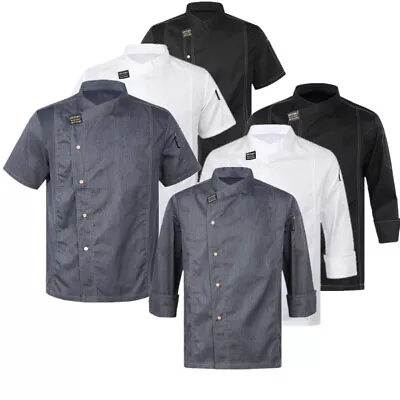 UK Mens Chef Coat Jacket Restaurant Kitchen Workwear Cooking Baking Uniforms Top • £26.59