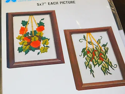 Vintage LeeWards Crewel Embroidery Kit 5x7  Pictures GERANIUM IVY & PHILODENDRON • $12.95