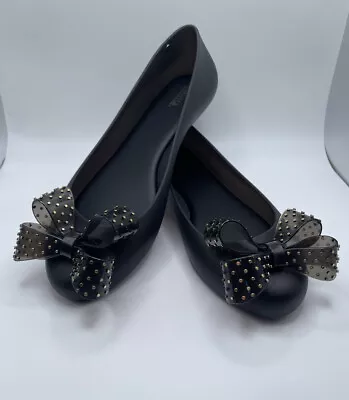 Melissa Bow Black Flats Shoes Size 10 • $58
