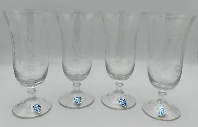 Set Of 4 TIFFIN Romania Elegant Goblets Floral Daisy Wheat Etching HTF • $44.95