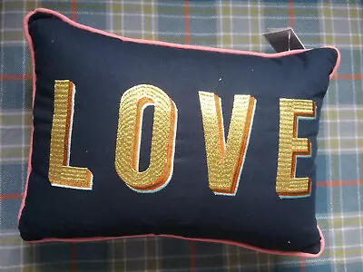 Home Decor - Blue Embroidered 'love' Cushion - 25 X 35 Cm - Ideal Love Present • £11.90