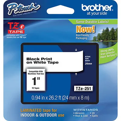 Brother TZE-251 Label Tape Cartridge 1  TZ Tape P-touch Electronic System (U-1) • $14.54