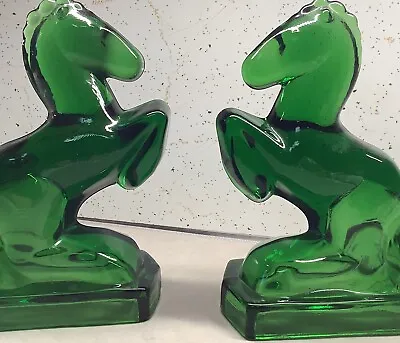 LE Smith Green Art Glass Horse Bookends Sculpture Pair • $75