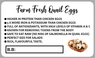 X21 Quail Egg Benefit Box Labels Small Carton Or Box Stickers Inc Best Before • £2.70