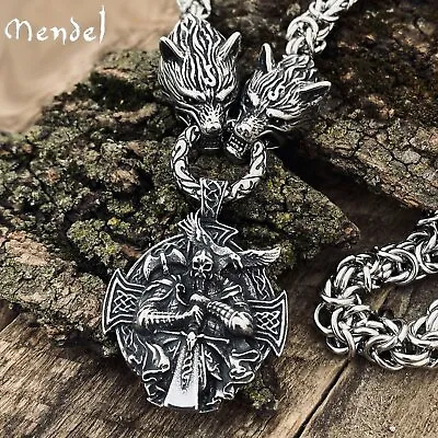 MENDEL Mens 30 Inch Stainless Steel Viking Odin Raven Axe Pendant Necklace Heavy • $49.99