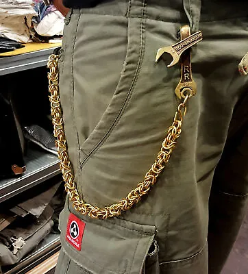 Handmade Bronze Brass Wallet Chain With Wrench Spanner Hook Snake Box Chain • $100