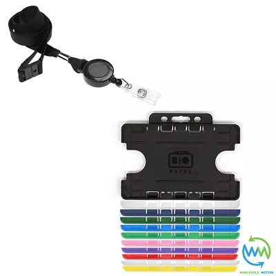 Retractable LANYARD With DOUBLE ID Card Holder NECK Strap METAL Clip COLOURS Lot • £134.99