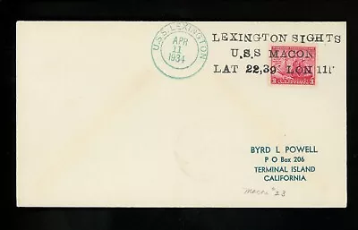 US Postal History Airmail Zeppelin U.S.S. Macon Mellone # 4/11/34-5 1934 CV-2 • $18.99