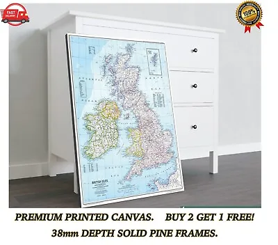 Great Britain GB UK Map Large CANVAS Art Print Gift A0 A1 A2 A3 A4 • £63