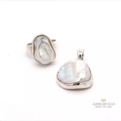 Pendant & Ring With Mabe Pearl Silver 925 • $131.18