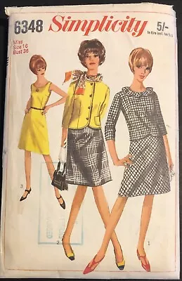 Vintage Sewing Pattern Simplicity 6348 60s Dress Jacket Part Cut Sz 16 Bust 36  • £3