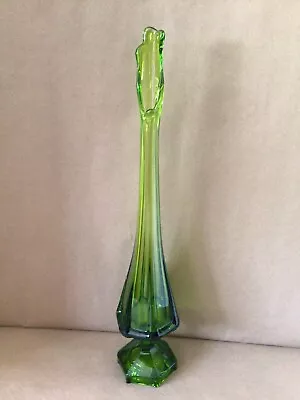 Viking Glass Epic *avocado Green* Foot Ribbed Column 20” Swung  Vase Vtg Mcm • $189