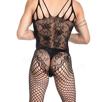 Men Lace Body Stockings Fishnet Bodysuit Crossdress Gay Underwear Costume Outfit • £6.99