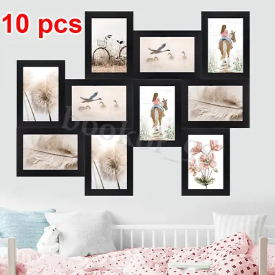 £12.99 • Buy 10 Pack Photo Frames 6x4 Multi Black Picture Frames Wall Mount Certificate Frame