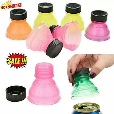 6x Plastic Drinking Bottle Caps Can Convert Soda Savers Toppers Reusable Tops ~ • £3.95