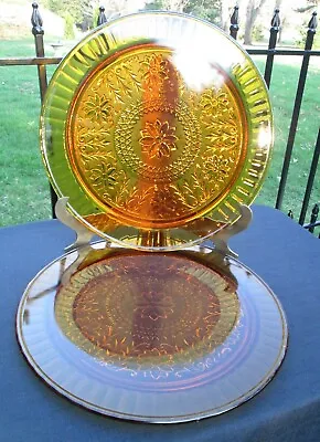 Vintage Indiana Tiara Glass Amber Gold Sandwich 13  Footed Cake Plate • $18.99