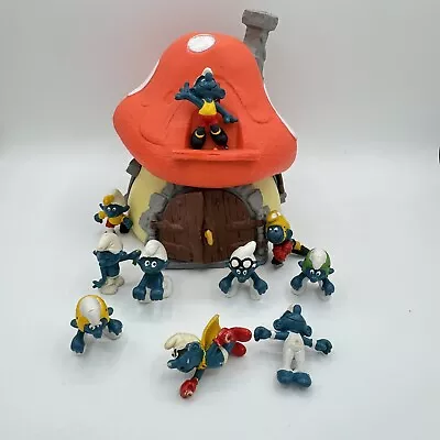 VTG Smurf Smurfs Cottage House Mushroom And Figures Lot 1976 Peyo Schleich • $54.99