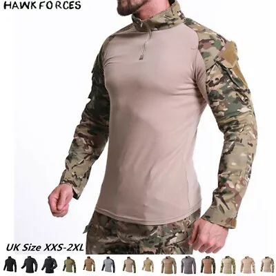 ESDY Mens Tactical T-Shirt Airsoft Long Sleeve Military Shirt Army Casual Camo • £25.19