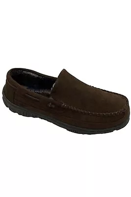 Clarks Men's Suede Berber Lined Moccasin Slippers Brown • $24.69