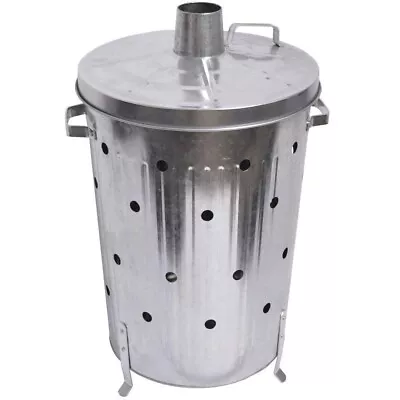 60L Garden Incinerator Galvanised Fire Bin Rubbish Trash Waste Burner Metal Bin • £22.99