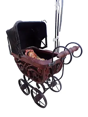 Old Petit Pram Doll + Little Baby IN Paper Maché-poussette Toy Vintage • $108.60