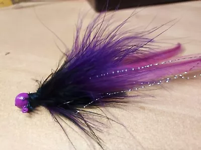 1/8oz Grape Purple & Black Marabou Jig W/Flash & Hackle Tail * BASS* *WALLEYE* • $4.99