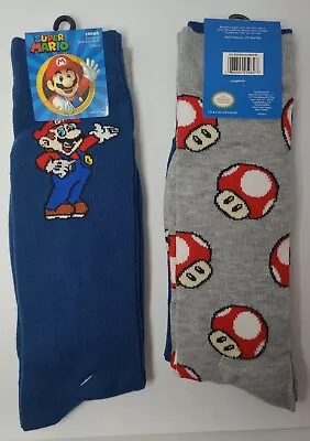 2 Pair Super Mario Socks Unisex Crew Official Licensed Nintendo Mushroom (B1-3) • $12.99