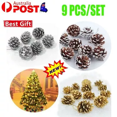 9PCS Christmas Gold Pine Cones Baubles Xmas Tree Decorations Ornaments Decor CZ • $9.22