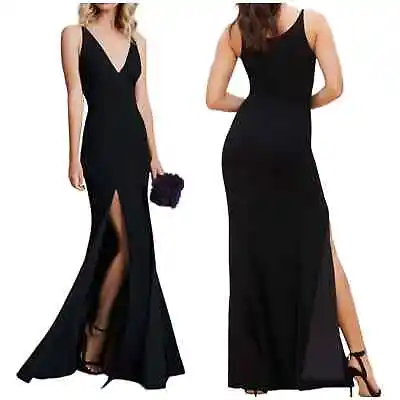 Dress The Population NWT Iris Thigh High Slit Crepe Gown Size L Black Sleeveless • $125