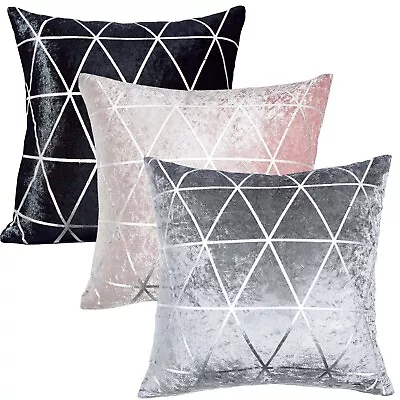 £5.99 • Buy Pair Luxury Crushed Velvet & Silver Glitter Geometric Sparkle Cushion Covers 18 
