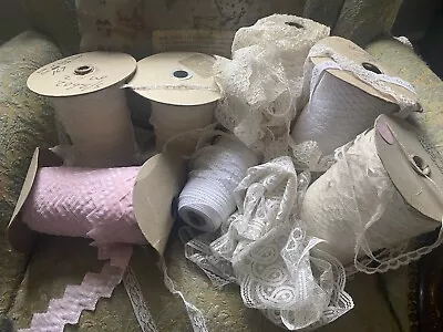 7 Rolls Unused Vintage Lace Trim Edging White Pink Off White Craft Lot • $69