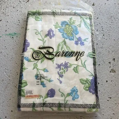 NEW Vintage Baronne 2 X Double Bed Floral Flannelette Sheets Cream Purple Blue • $57.60