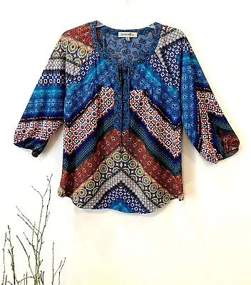 Anthropologie Figueroa & Flower Pl Peasant Top Vibrant 3/4 Sleeve  *worn Once* • $17.95