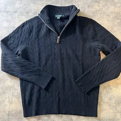 J Crew Sweater Men's S Black Cable Knit 100% Wool Fisherman 1/4 Zip Pullover • $27.95