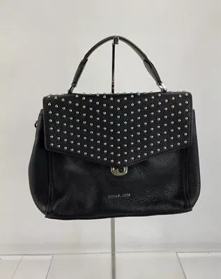 Michael Kors Black Pebbled Leather Studded Latch Flap Satchel • $14.99