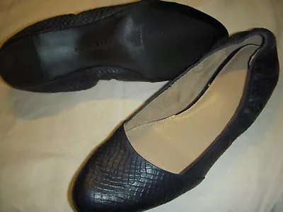 H By Halston Mollie Snake Embossed Leather Slip-On Flats Womens 6 M Navy ~ • $21.24