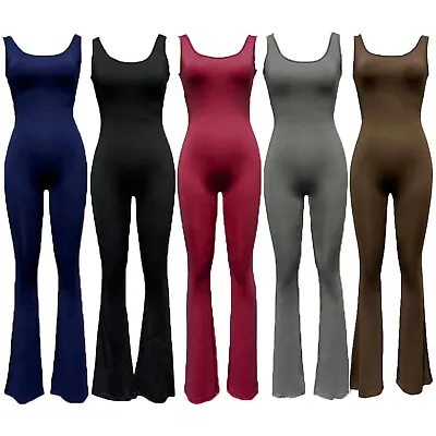 Womens Leotard Training Jumpsuit Casual Bodysuit Sleeveless U Neck Cutout Yoga • £8.16