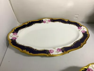 Vintage Reichenbach Echt Kobalt Cobalt Blue & Gold Pink Rose Serving Platter 15” • $64.99