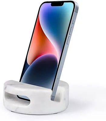 Stylish And Versatile White Marble Phone Stand With Sound Amplification Round Ph • $45