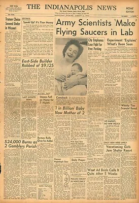 UFO Original Newspaper August 6 1952 Army Scientists Make Flying Saucer  WB20 • $249