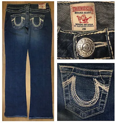 TRUE RELIGION RAINBOW GINA BOOTCUT THICK STITCH Women’s Low Rise Jeans Sz 26 • $29.99