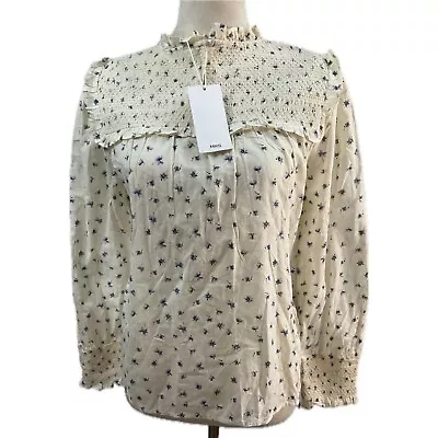 NWT Women's Mango Gathered Details Cotton Floral Blouse   Size: Small   (4) • $20