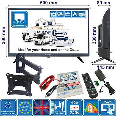 22  TV + Wall Bracket 12V / 240V Full HD TV Ideal For MOTORHOME CARAVAN BOAT VAN • £160.49