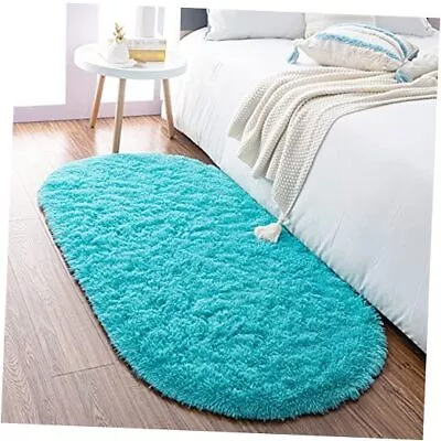  Ultra Soft Fluffy Bedroom Rugs Kids Room Carpet Modern Shaggy Area Teal Blue • $41.21