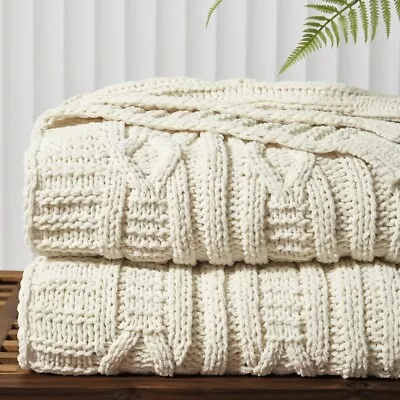 Throw Blanket Cable Knit Throw Blanket For Couch Chair Super Soft • £28.92