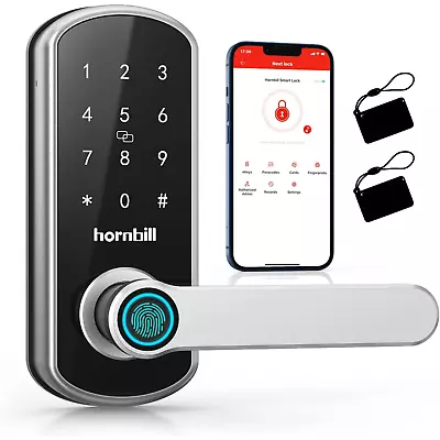 Hornbill Bluetooth Keyless Fingerprint Smart Door Lock Keypad Handle + Key Fobs • £91.69