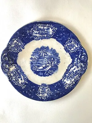 Circa Mid 1800 Franz Ant Mehlem Bonn Malta Germany Flow Blue Two Handle Plate • $32