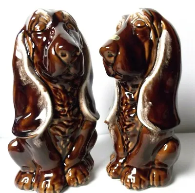 Roy Craft Pair Of Large Hound Dogs Vintage 70's Ceramic Statues Chocolate Brown  • $280.38