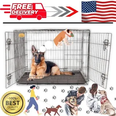 $75.99 • Buy Extra Large Dog Crate Kennel 48  Folding Pet Cage Metal W/ 2 Doors &Tray XL XXL